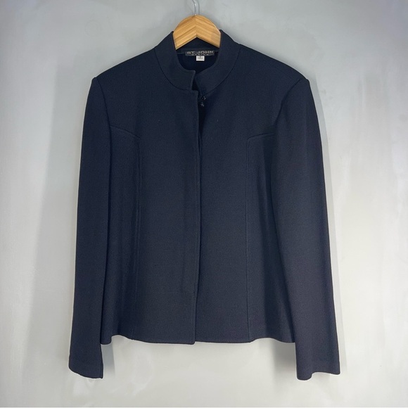 St John Basics 14  Black Santana Knit Button Front Jacket Made In The USA - Picture 1 of 8